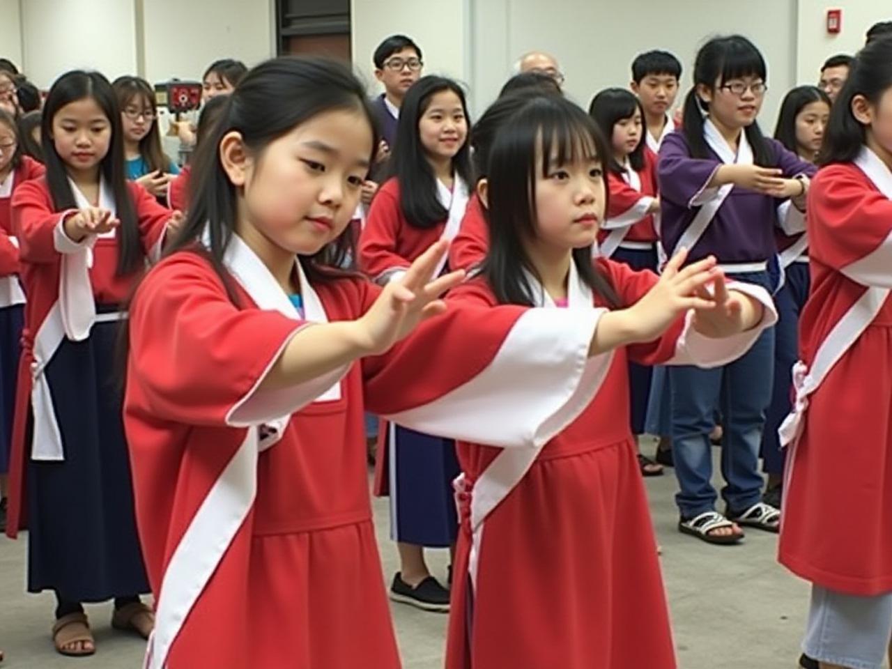 Group of students participating in a Korean cultural activity
